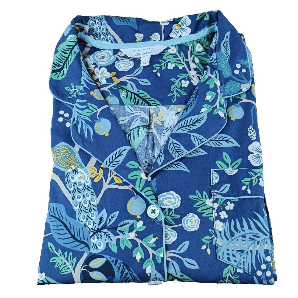 Rifle Paper Co x The Company Store Peacock Pajama Top ONLY Woman’s L Long Sleeve